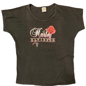 Vintage 1986 3D Emblem Harley Davidson Rose Shirt